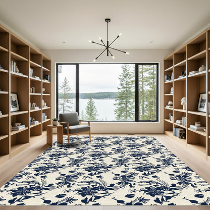 Deep Navy Floral Scrolls Rug