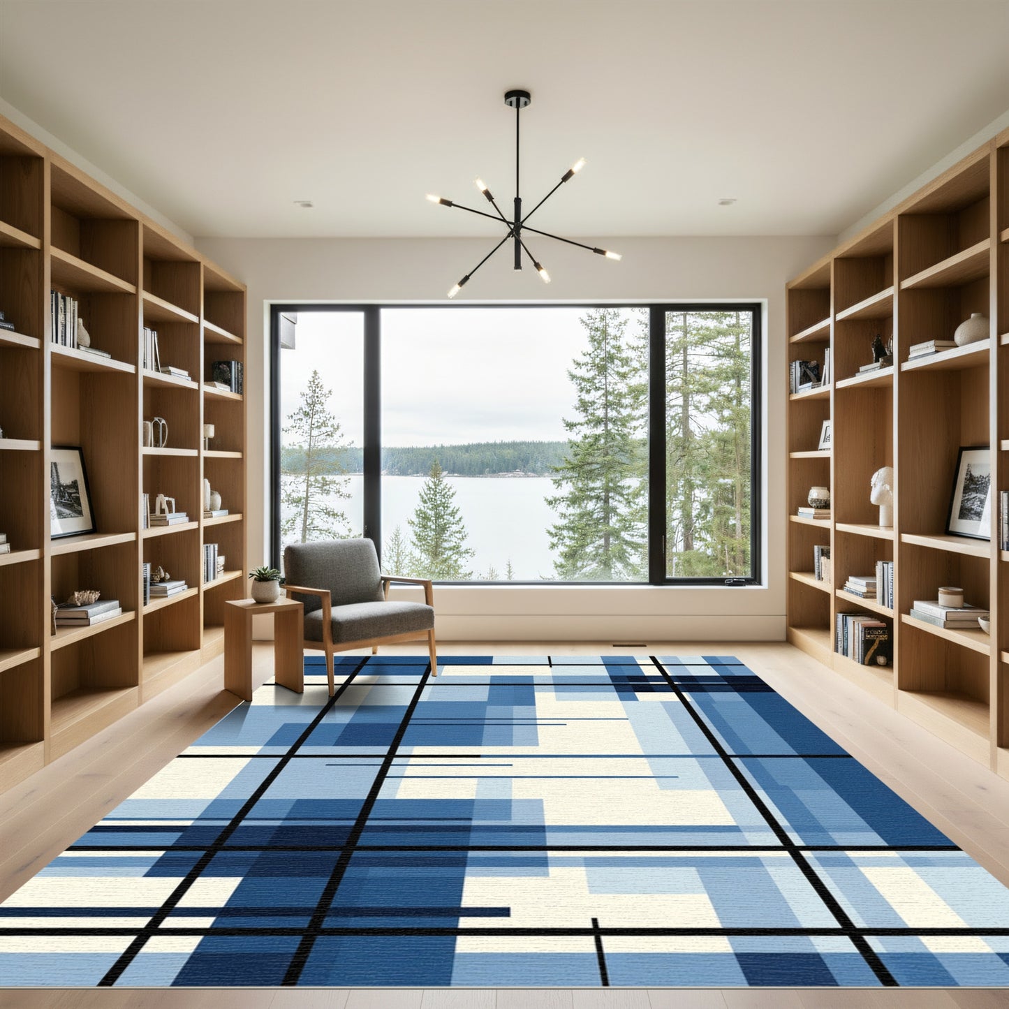 Blue Geometric Overlap Grid Rug