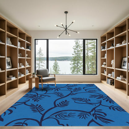 Deep Blue Vine Foliage Rug