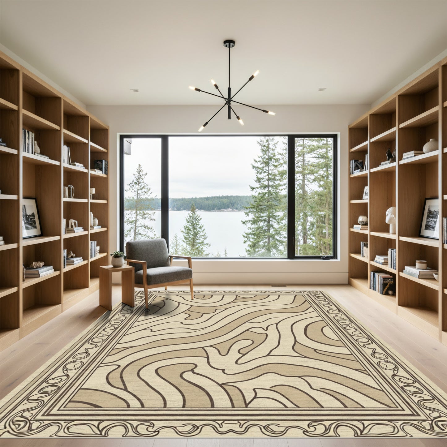Earthy Tones Abstract Swirl Border Rug