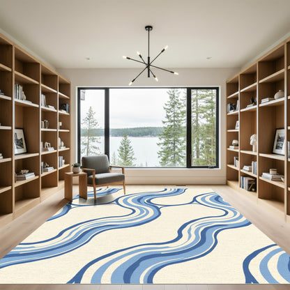 Curving Blue Water Stream Rug