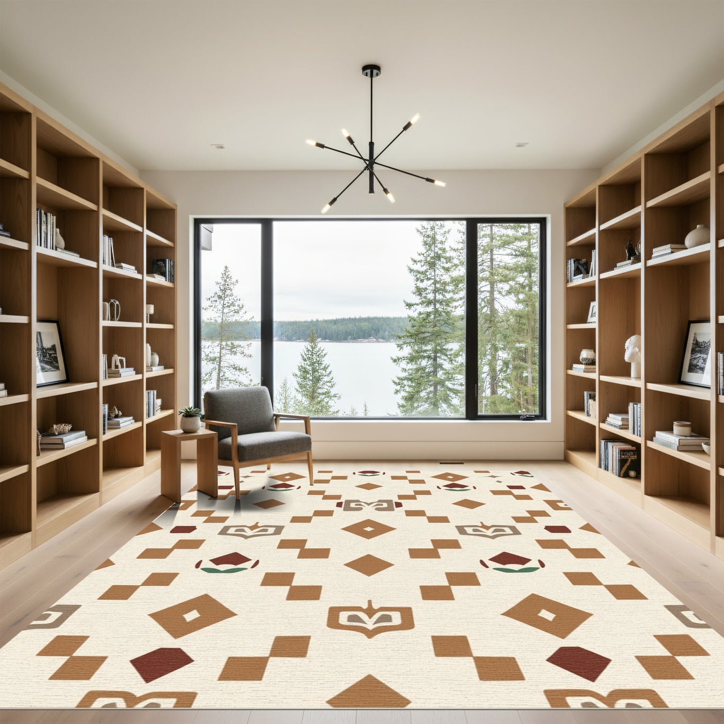 Earthy Brown Geometric Diamond Medallion Rug