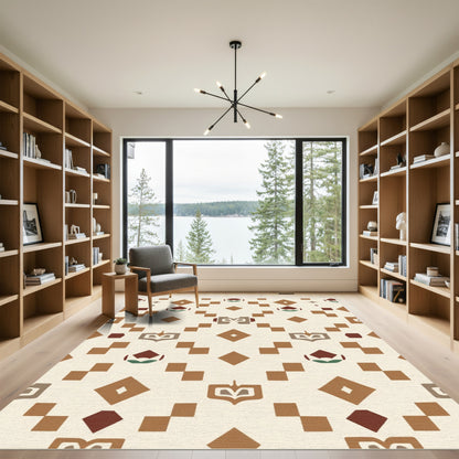Earthy Brown Geometric Diamond Medallion Rug
