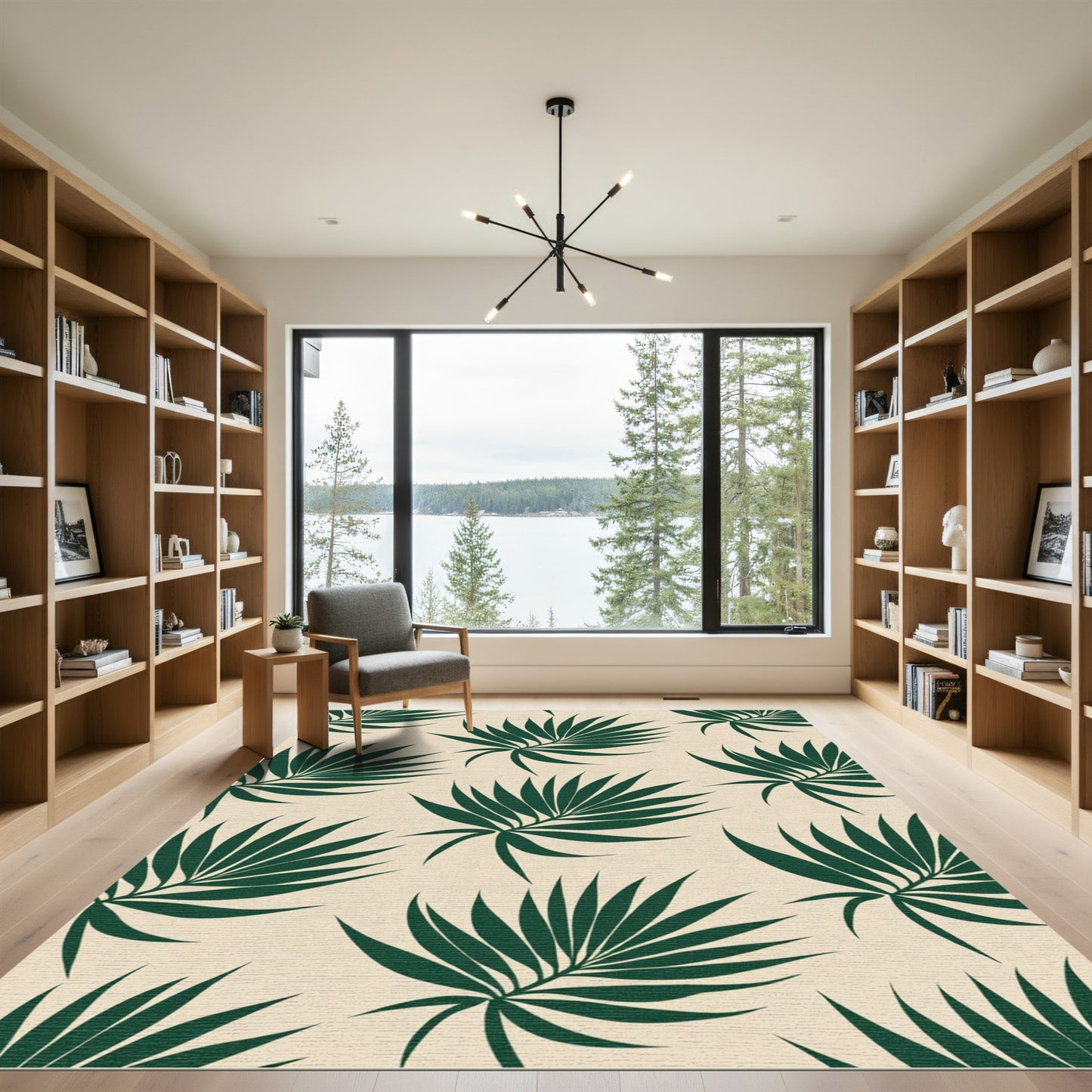 Deep Green Palm Frond Pattern Rug