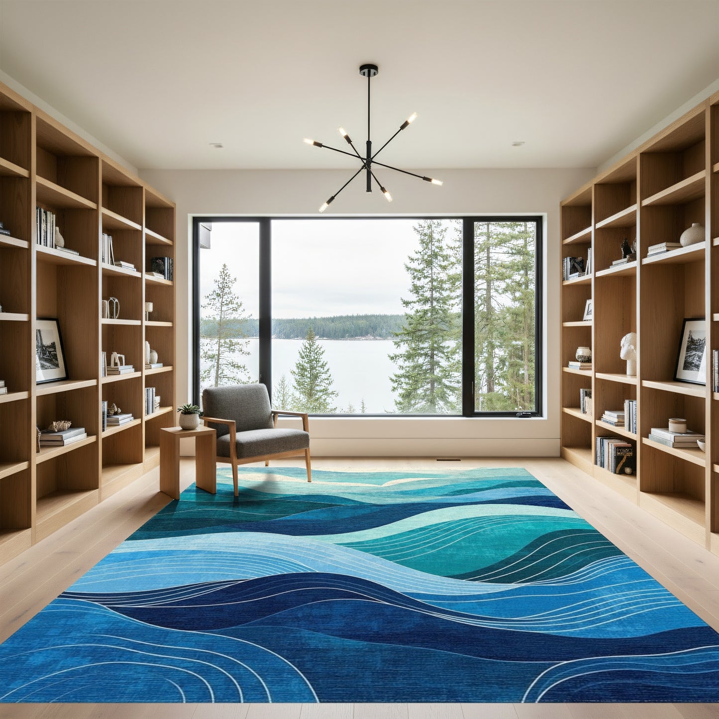 Layered Teal Blue Waves Rug