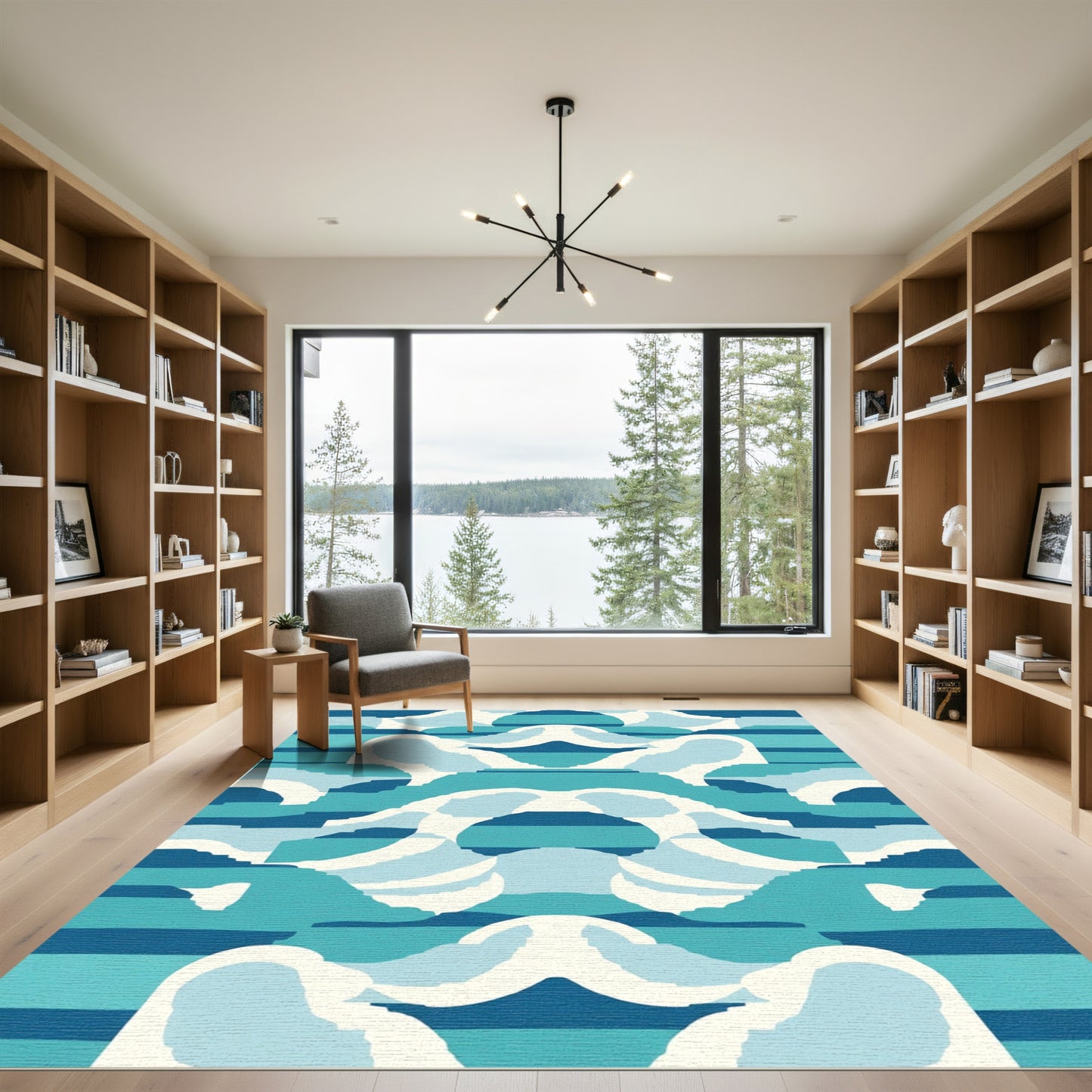 Abstract Blue Wave Landscape Rug