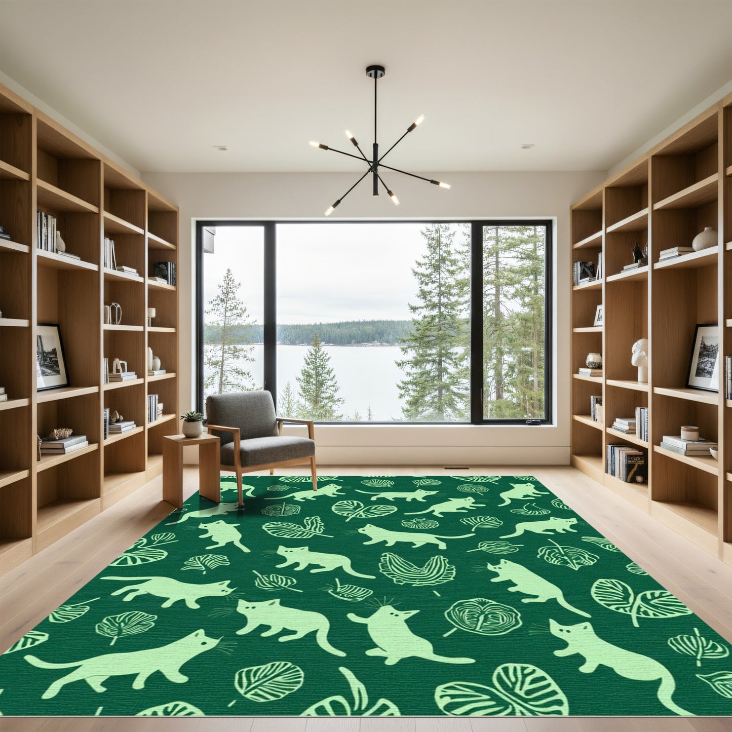 Light Green Feline Garden Whimsy Rug
