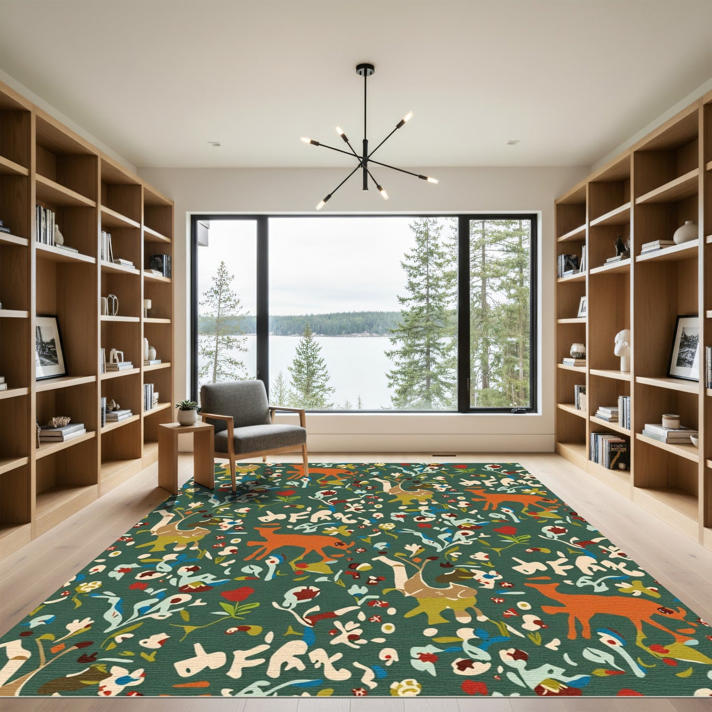 Woodland Whimsical Deer Floral Meadow Rug