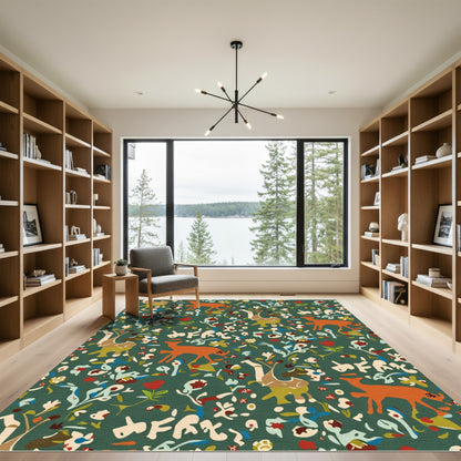 Woodland Whimsical Deer Floral Meadow Rug