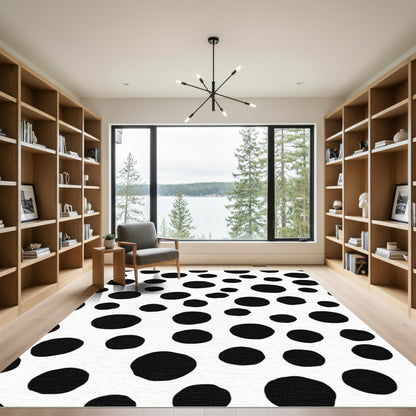 Black Dots Contemporary White Circles Rug