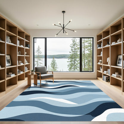 Aqua Blue Serene Wave Layers Rug