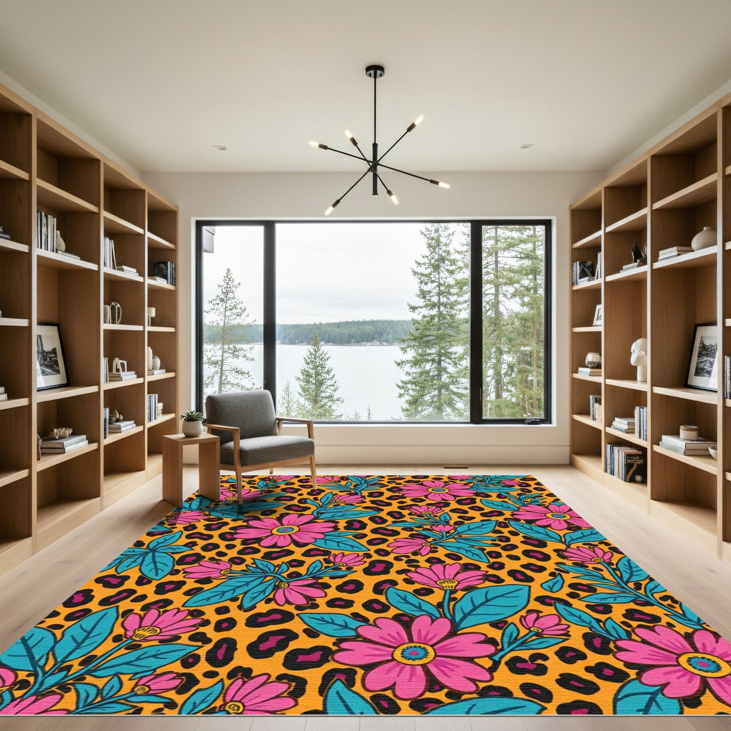 Vibrant Pink Floral Leopard Print Rug