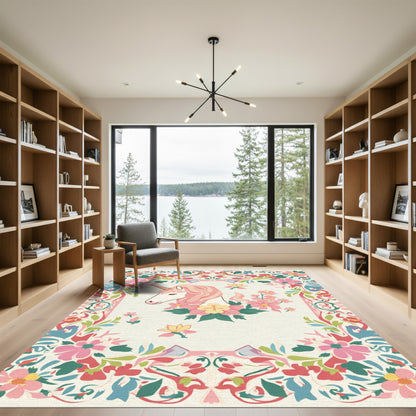 Whimsical Pink Unicorn Floral Garden Rug