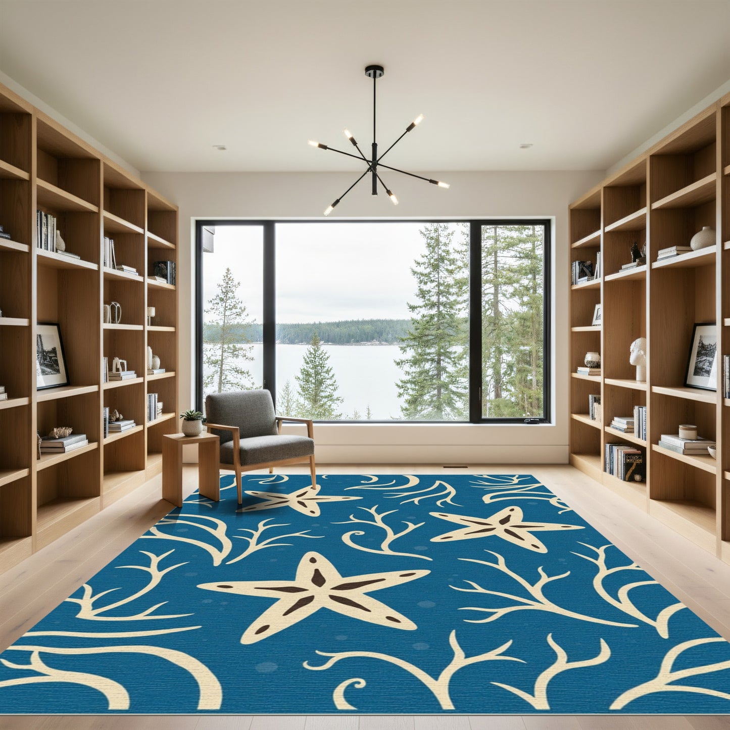 Deep Blue Starfish Coral Pattern Rug