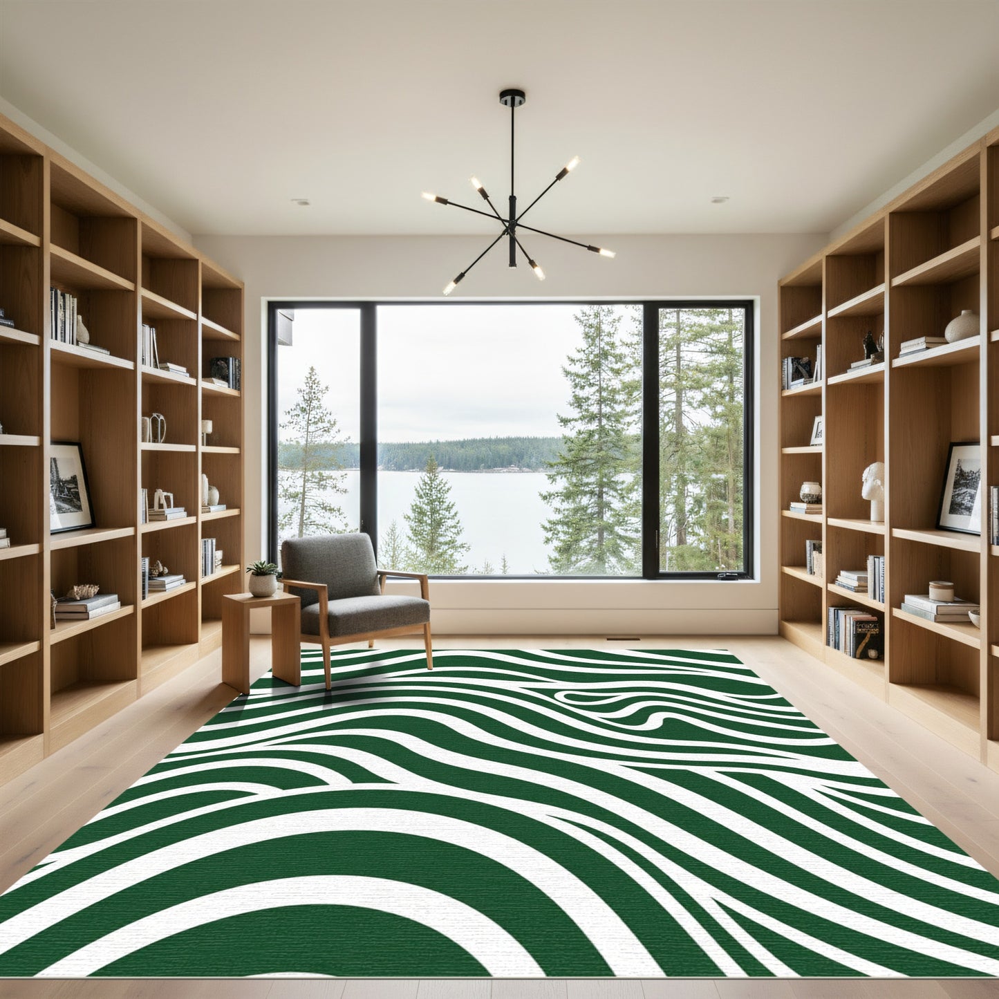 Deep Emerald Abstract Swirls Rug