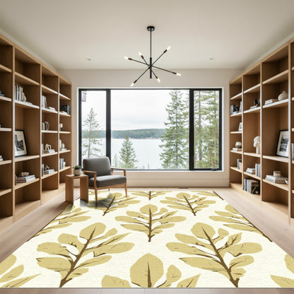 Golden Leaf Branch Pattern Rug