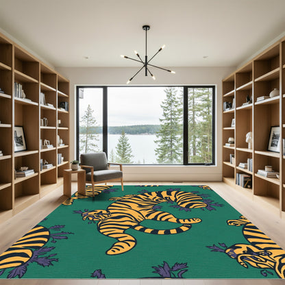 Bold Amber Tiger Emerald Foliage Rug