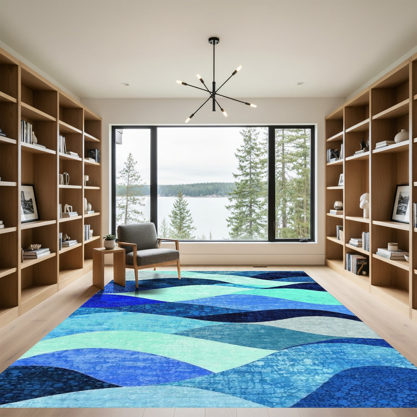 Indigo Teal Layered Waves Rug