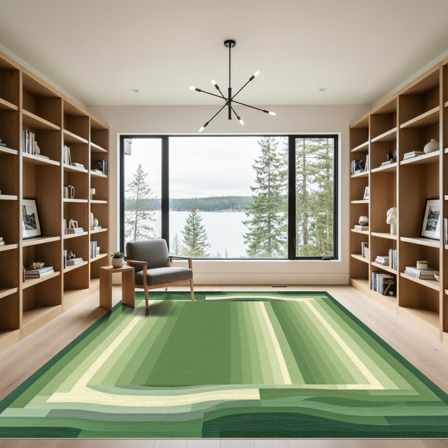 Serene Green Striped Layered Rug