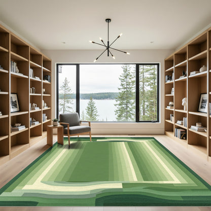 Serene Green Striped Layered Rug