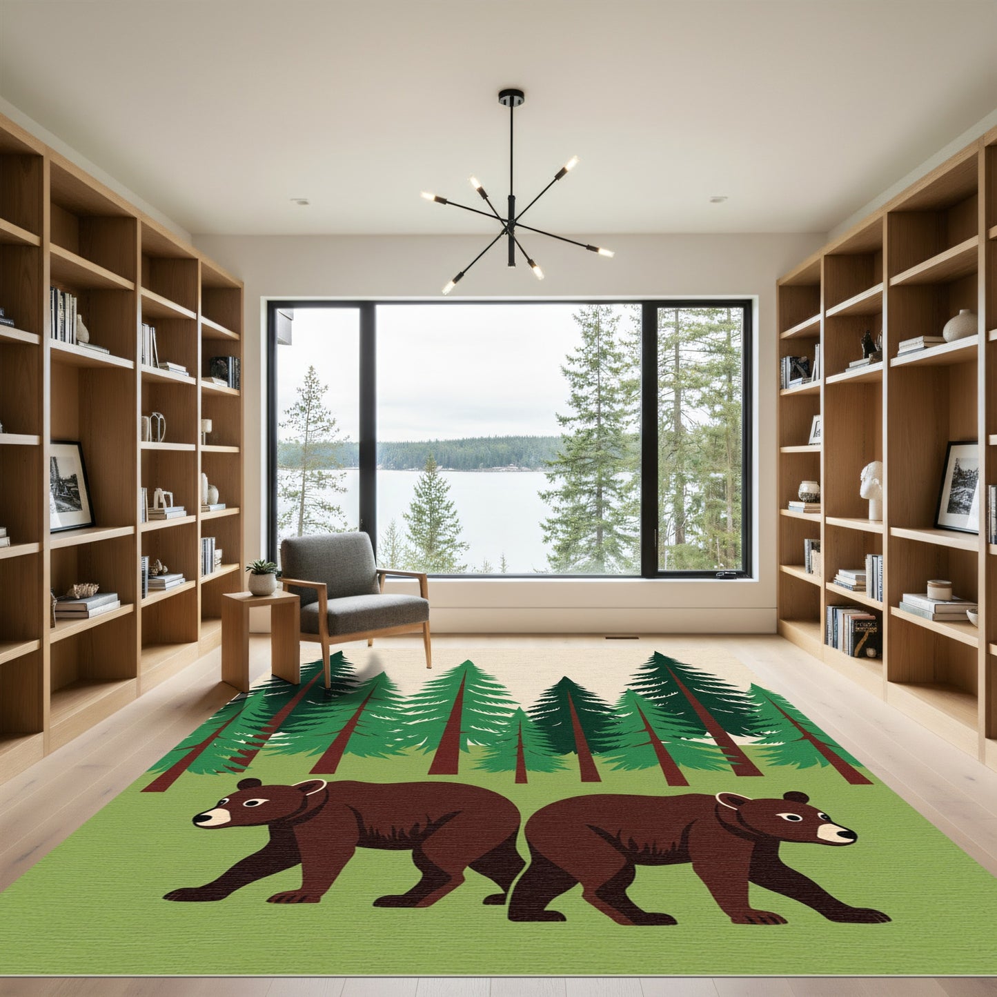 Brown Bears And Forest Landscape Rug