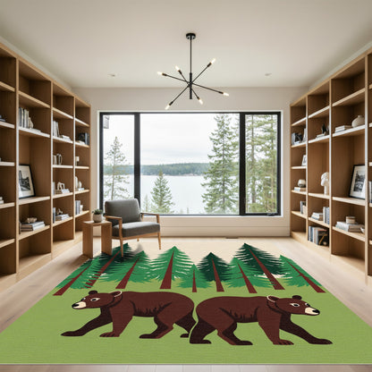 Brown Bears And Forest Landscape Rug