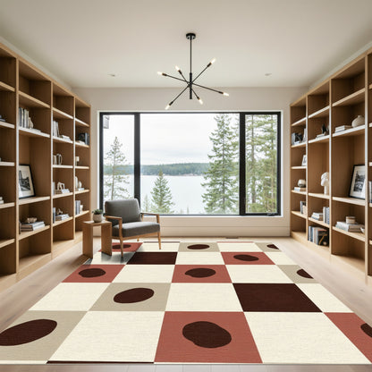 Terracotta Cream Abstract Dot Grid Rug