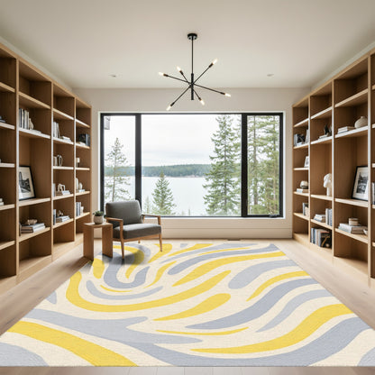 Yellow Gray Wavy Brushstroke Rug