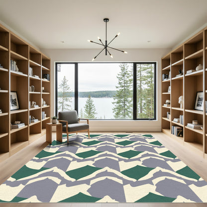 Green Gray Cream Jagged Mountain Landscape Rug