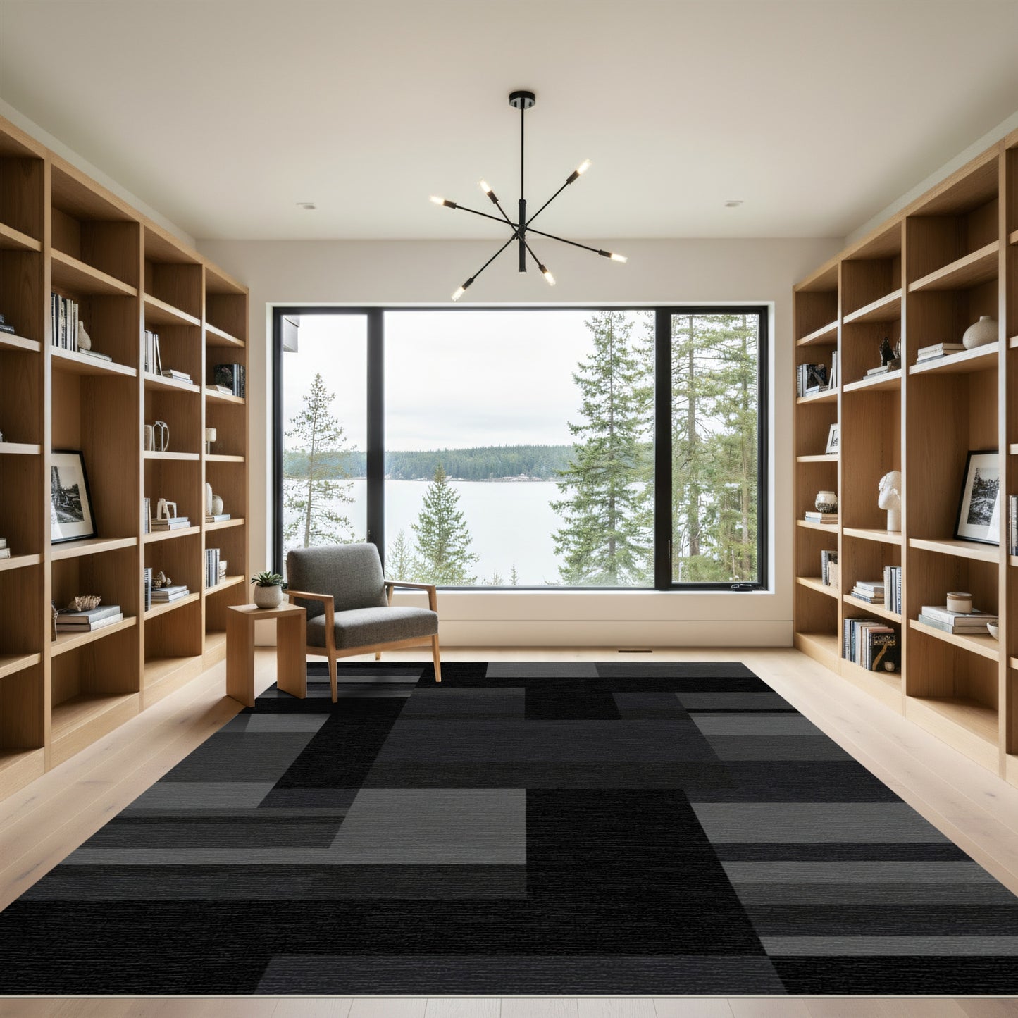 Monochromatic Geometric Block Collage Rug