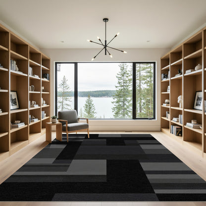 Monochromatic Geometric Block Collage Rug