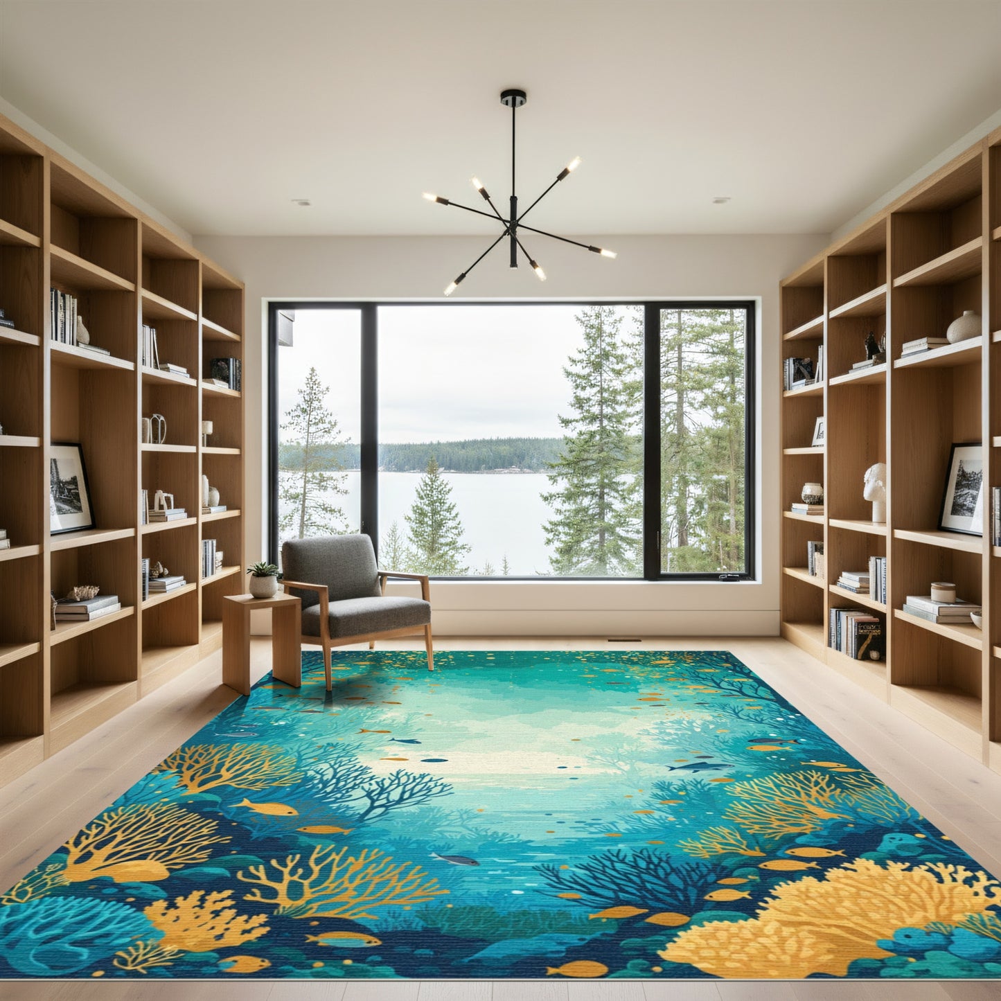 Aqua Blue Coral Fish Swirl Rug