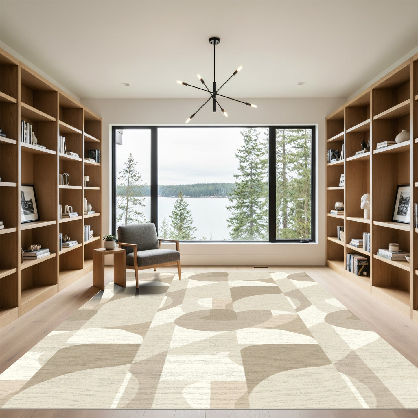 Neutral Cream Abstract Overlapping Shapes Rug