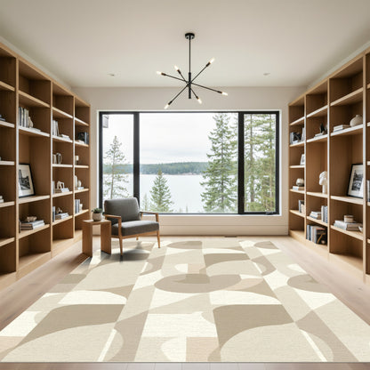 Neutral Cream Abstract Overlapping Shapes Rug