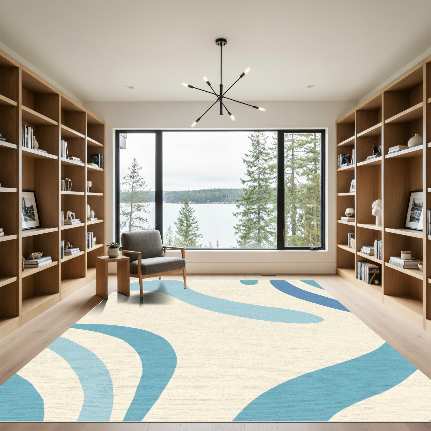 Aqua Blue Flowing Abstract Waves Rug