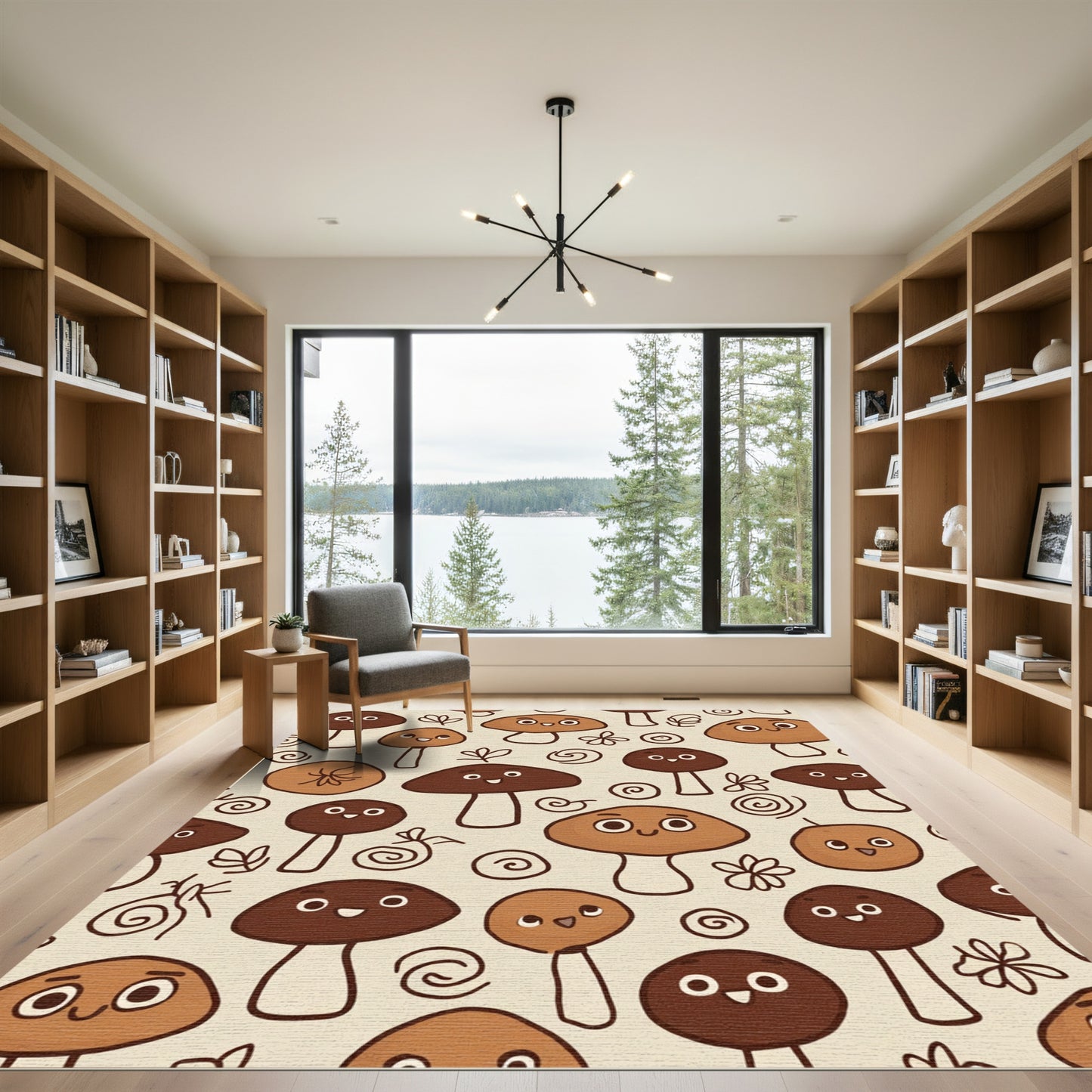 Cute Brown Mushroom Whimsical Forest Pattern Rug