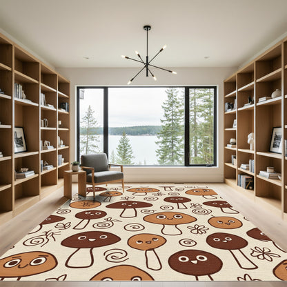 Cute Brown Mushroom Whimsical Forest Pattern Rug