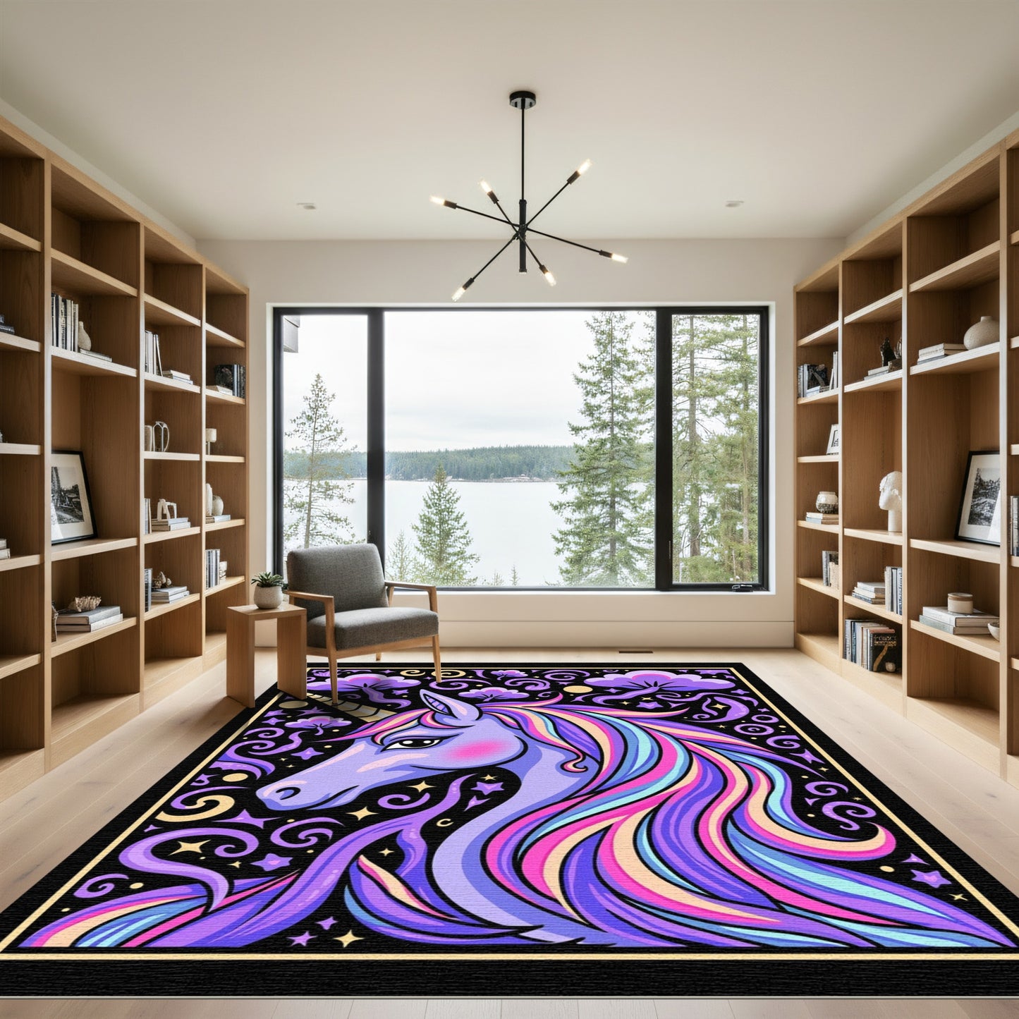 Whimsical Purple Unicorn Rainbow Mane Rug