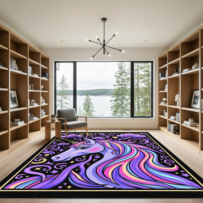 Whimsical Purple Unicorn Rainbow Mane Rug