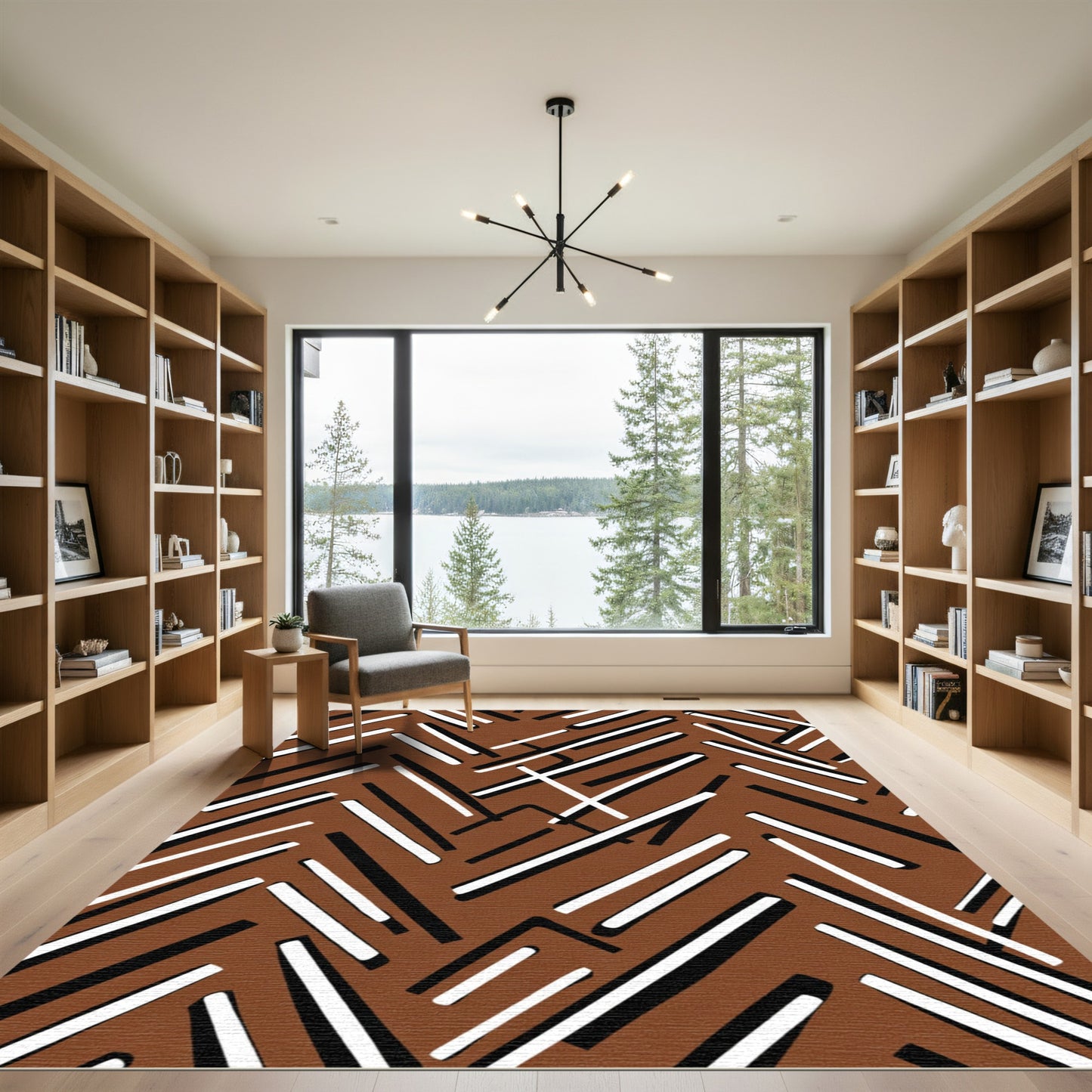 Brown White Black Jagged Stripes Rug