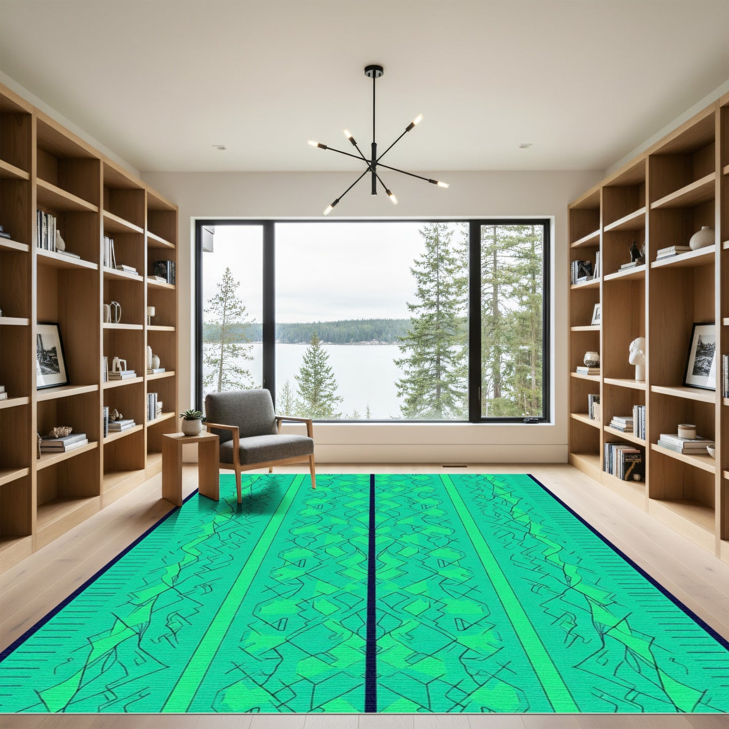Emerald Green Geometric Lattice Stripe Rug