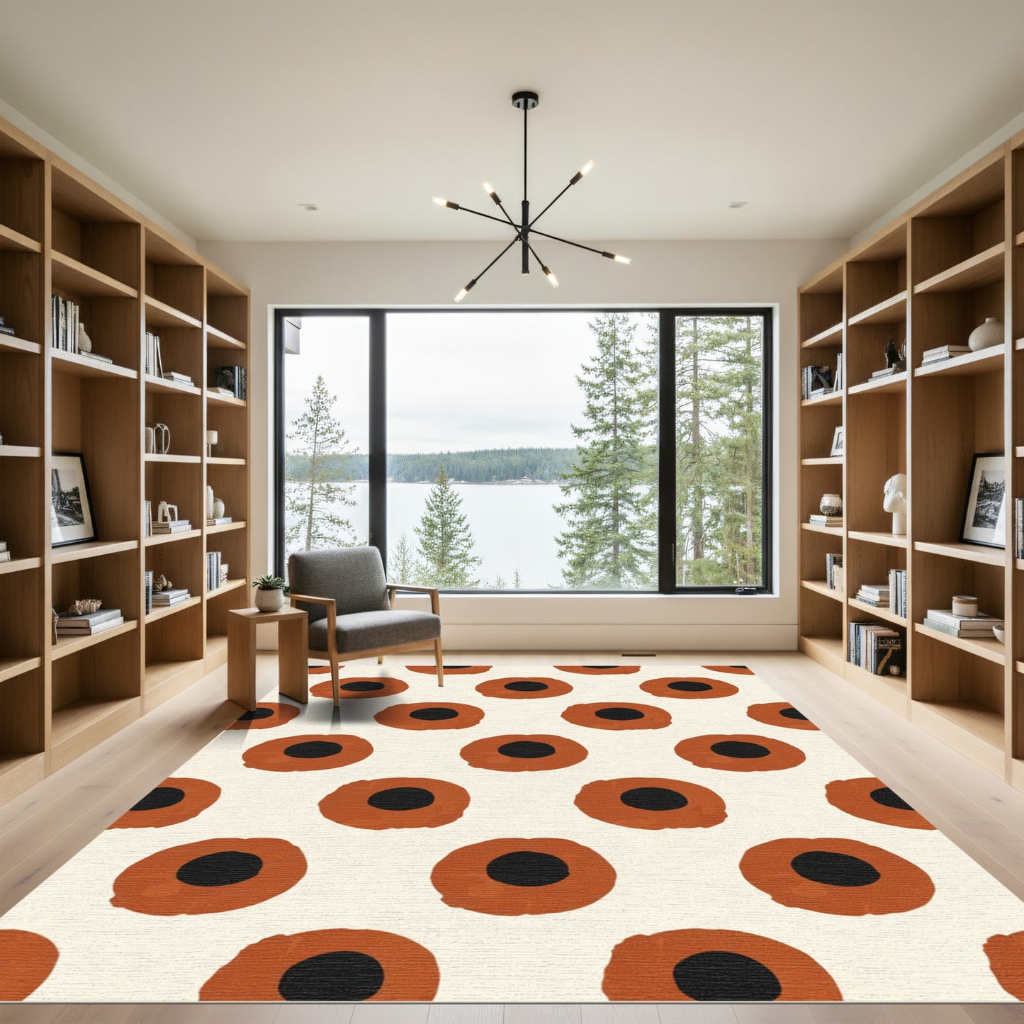 Terracotta Black Dot Grid Rug