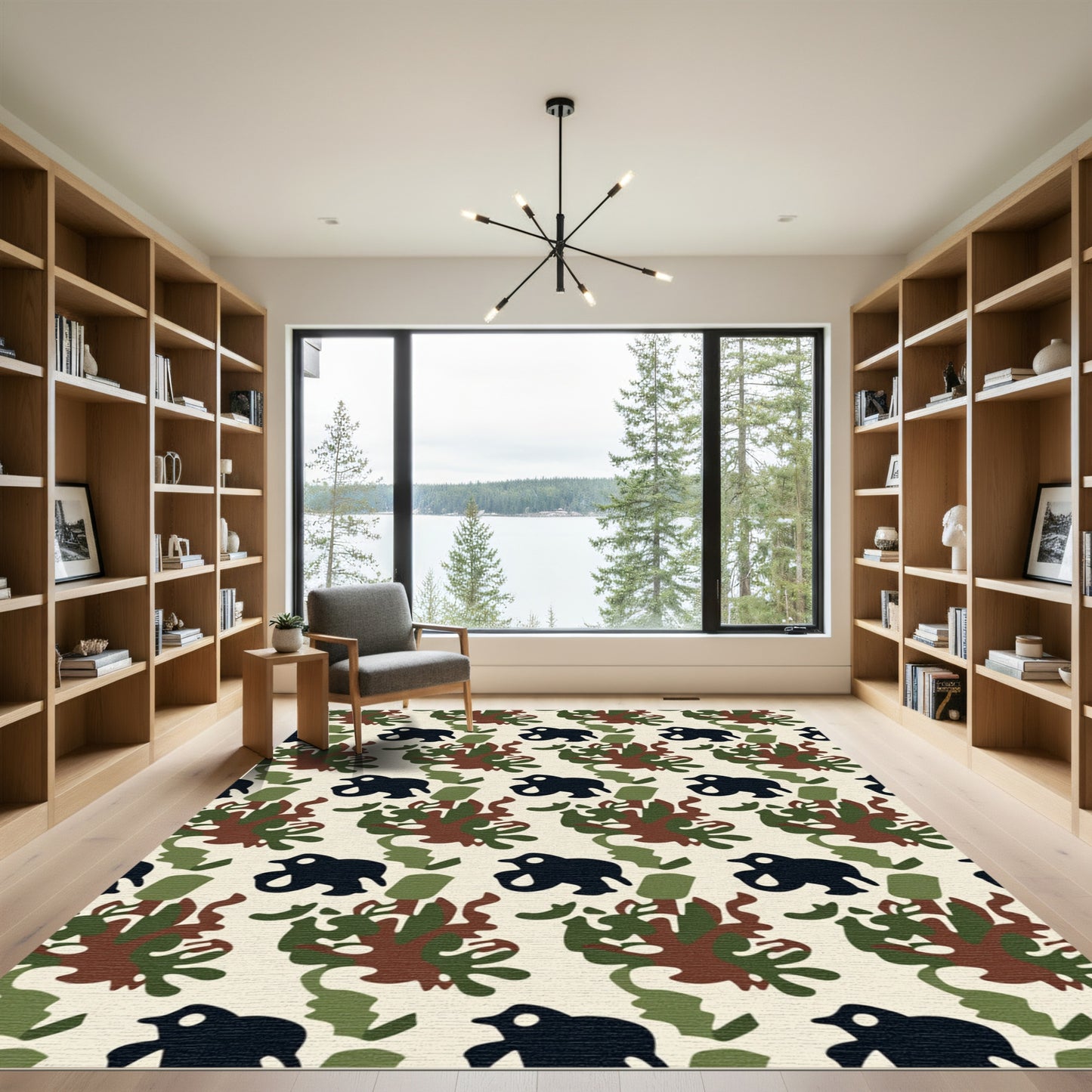 Brown Green Black Silhouette Animal Camo Rug