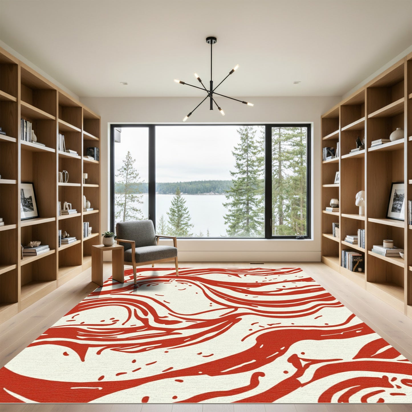 Crimson Swirl Abstract Wave Rug