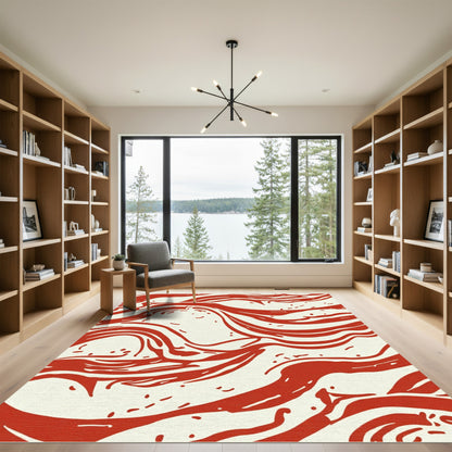 Crimson Swirl Abstract Wave Rug