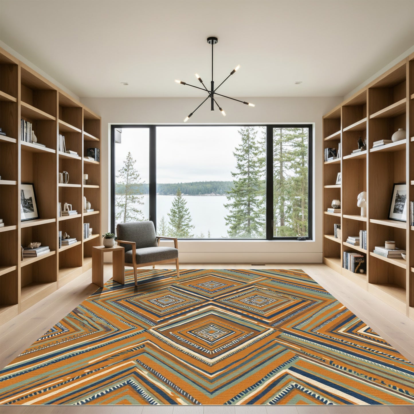 Terracotta Geometric Diamond Bands Rug