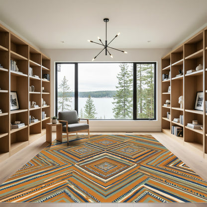 Terracotta Geometric Diamond Bands Rug
