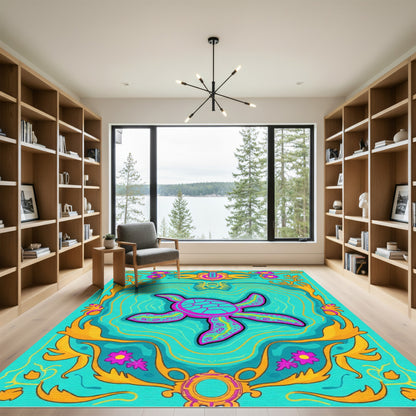 Vibrant Teal Pink Turtle Swirl Rug