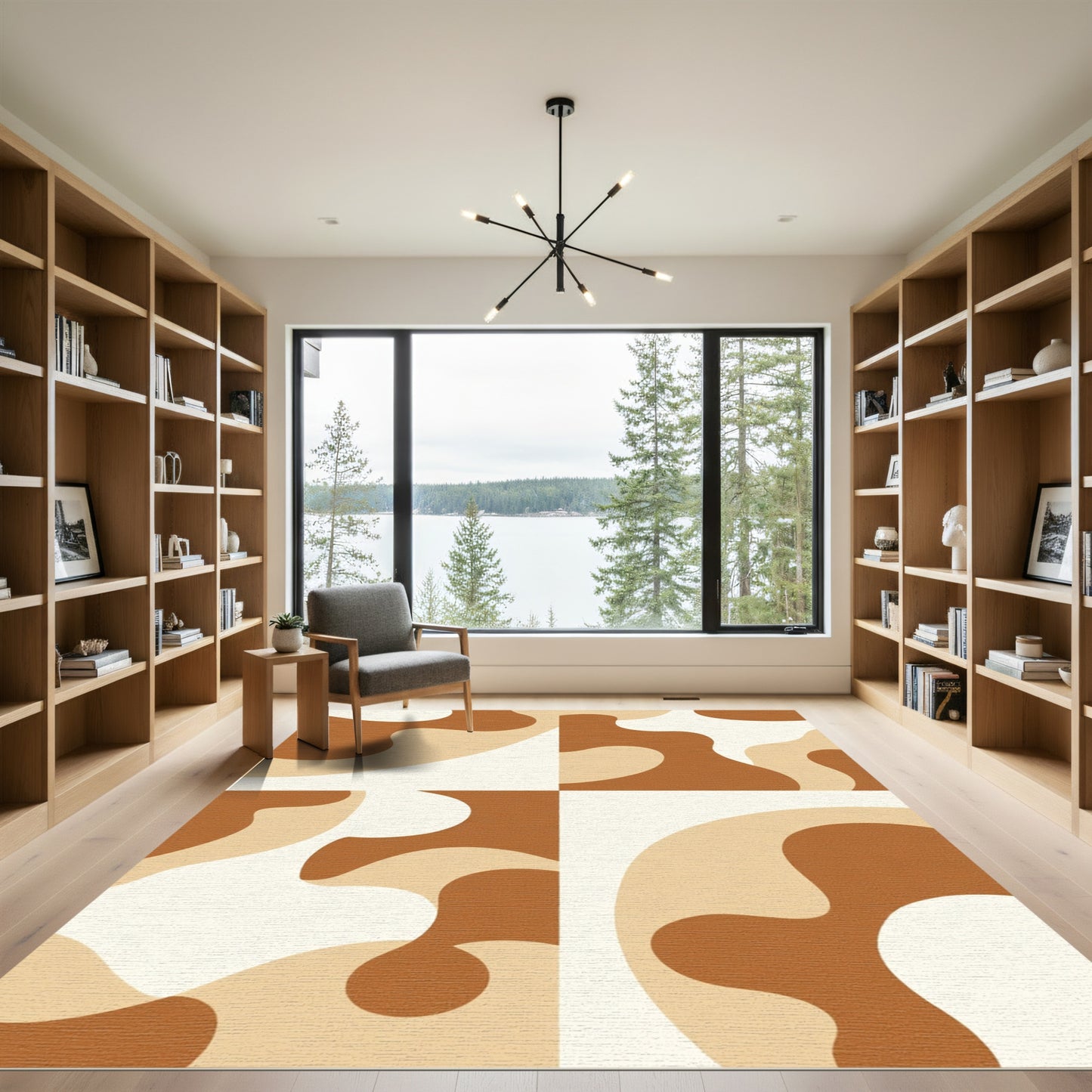 Amber Brown Neutral Curves Rug