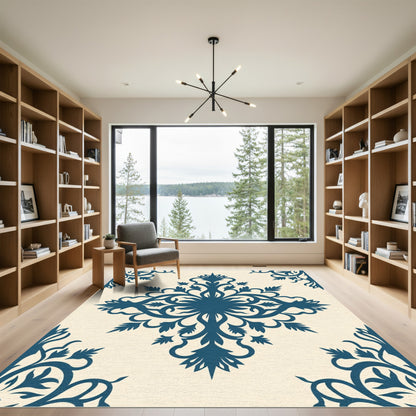 Deep Teal Floral Scroll Medallion Rug